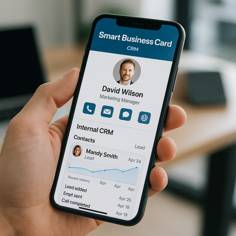 כרטיס ביקור חכם עם מערכת CRM פנימית לניהול קשרי לקוחות