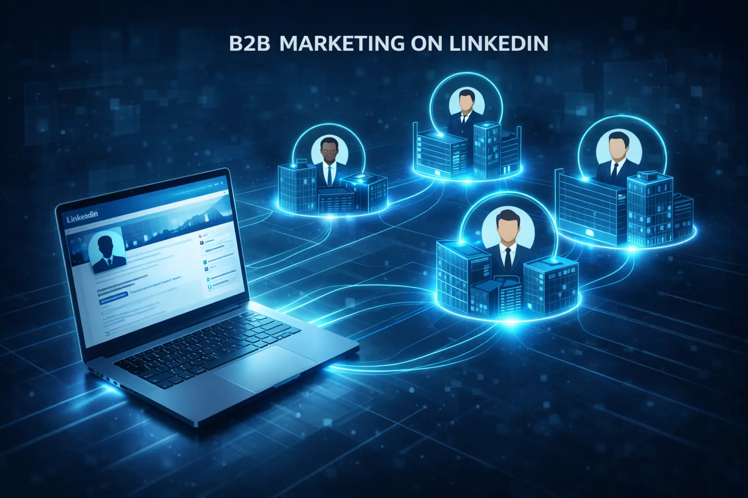 אינפוגרפיקה המציגה את תהליך ה-ABM (Account Based Marketing) בתוך פלטפורמת לינקדאין עבור שיווק B2B ב-Digi-Market.